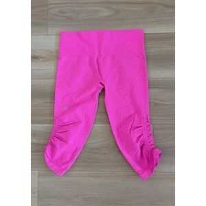 Lululemon Hot Pink Ruched Capri Leggings Athleisure Workout Fitness Women Size 8